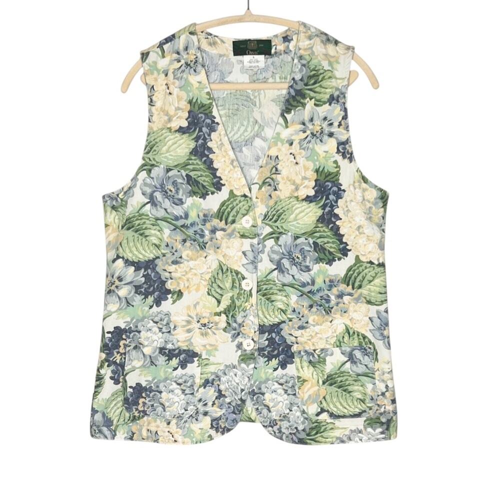 Orvis Vintage Pastel Floral Button Vest L Cinch Back Cottagecore Grandma Artsy